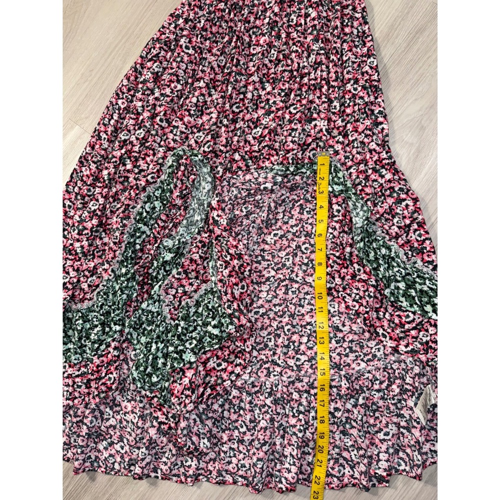 Free People Smocked Floral Maxi Dress Pink Green Boho Ruffle Tiered Medium - Picture 7 of 12